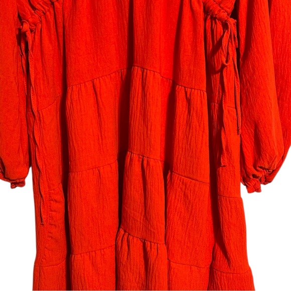 Max Studio NWT Vibrant Red V Neck Side Tie Boho Tiered Crinkle Jersey Knit Dress - Picture 11 of 13